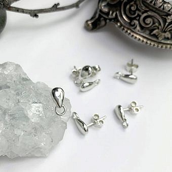 Sleek Pear Drop with Loop Studs Earrings Sterling Silver .925