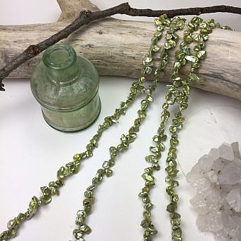 7x9mm Dyed Iridescent Green Keshi Freshwater Pearls Beads