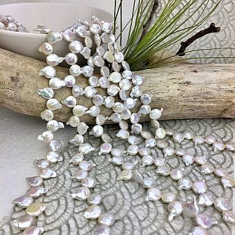 9x14mm Iridescent White Peppercorn Coin Freshwater Pearls Beads