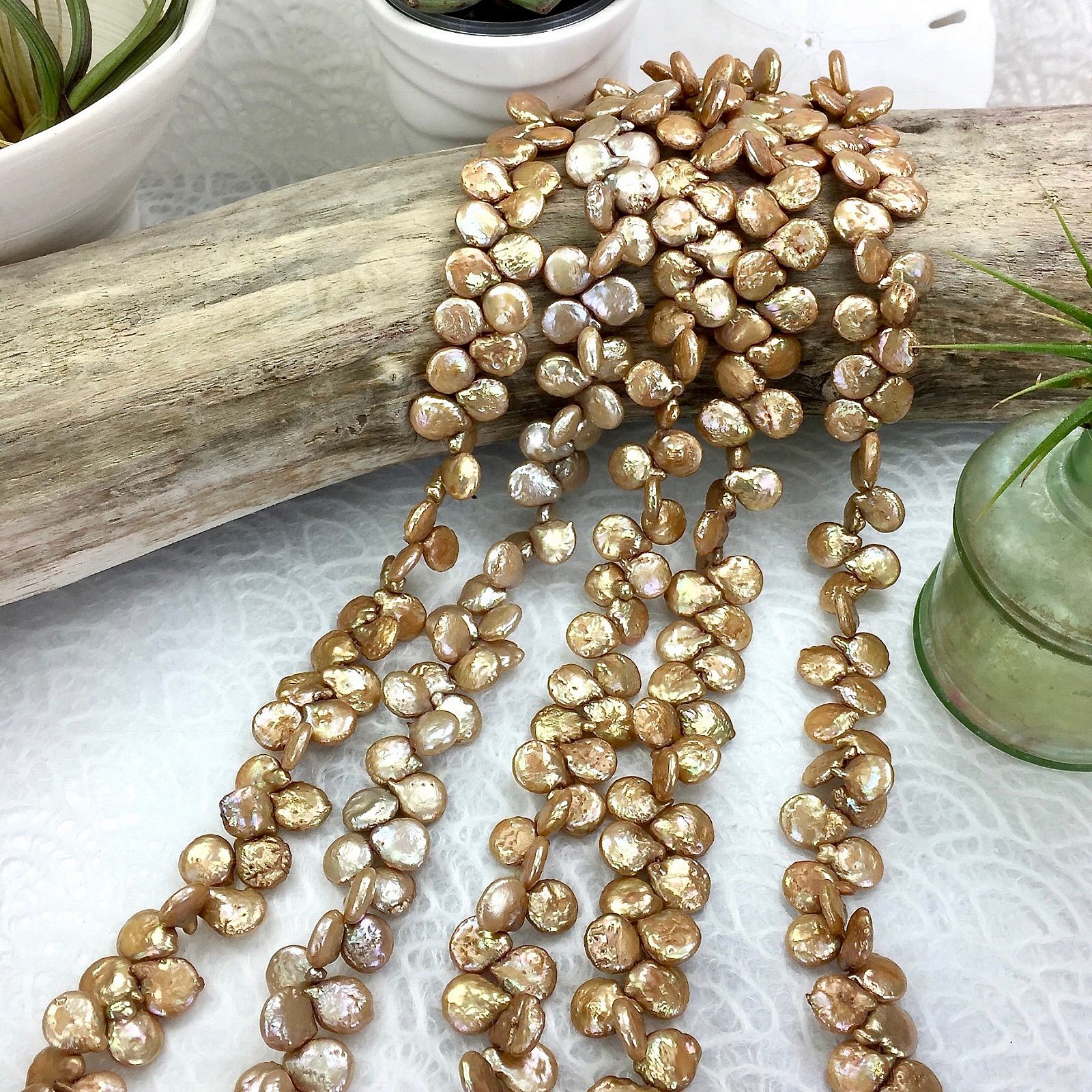 10x12mm Dyed Coffee Coin with Tail Freshwater Pearls Beads