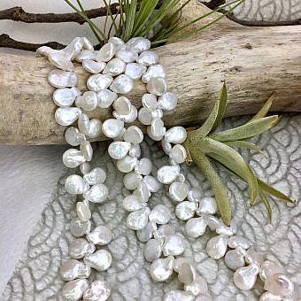 10x15mm Iridescent White Coin with Tail Freshwater Pearls Beads