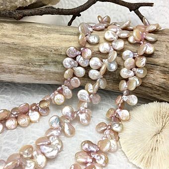 10x15mm Pink Tulle Coin with Tail Freshwater Pearls Beads