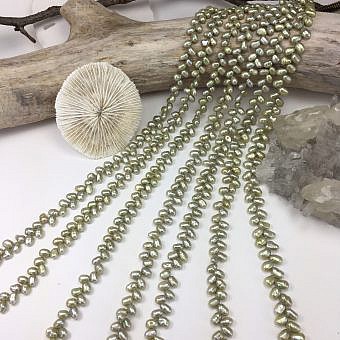 5x7mm Dyed Green Tea Irregular Rice Freshwater Pearls Beads
