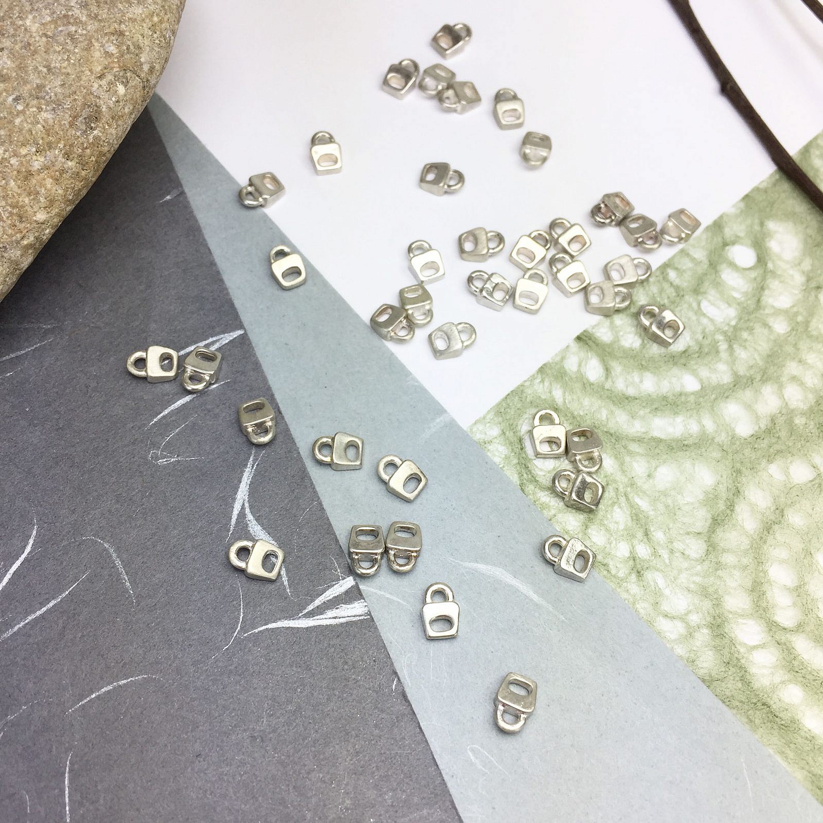 Brushed Mini Block End Clasps Sterling Silver .925 - Charms