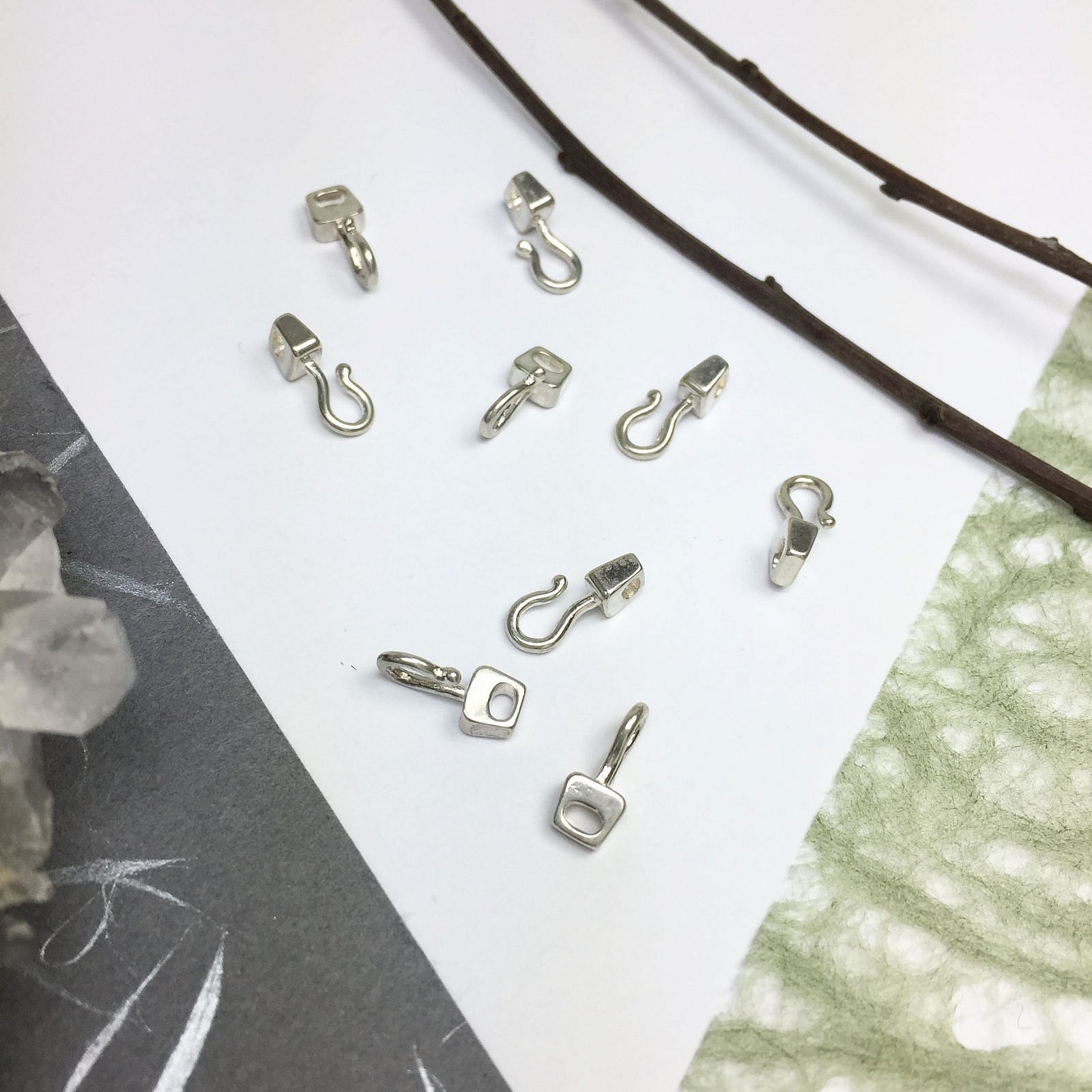Mini Block Hook Clasps Sterling Silver .925