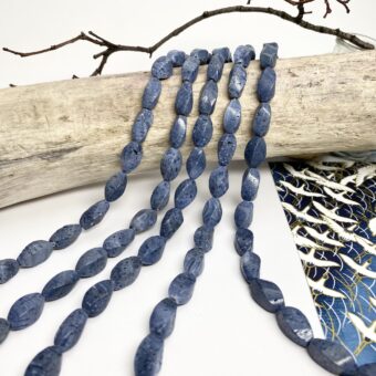 9x17mm Twisted Marquise Blue Coral Beads