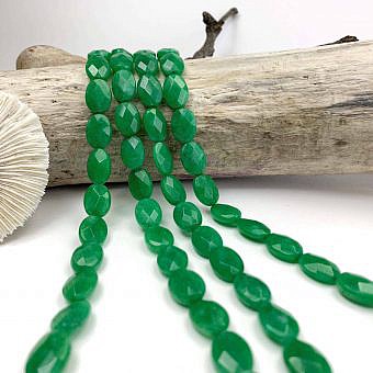 14x10mm Faceted Oval Dyed Emerald Green Jade Beads (May)