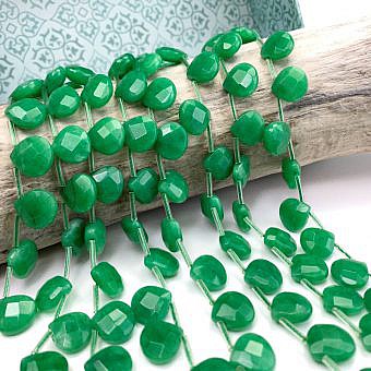 13mm Faceted Sweetheart Drop Dyed Emerald Green Jade Beads (May)