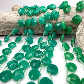 16mm Faceted Sweetheart Drop Dyed Emerald Green Jade Beads (May)