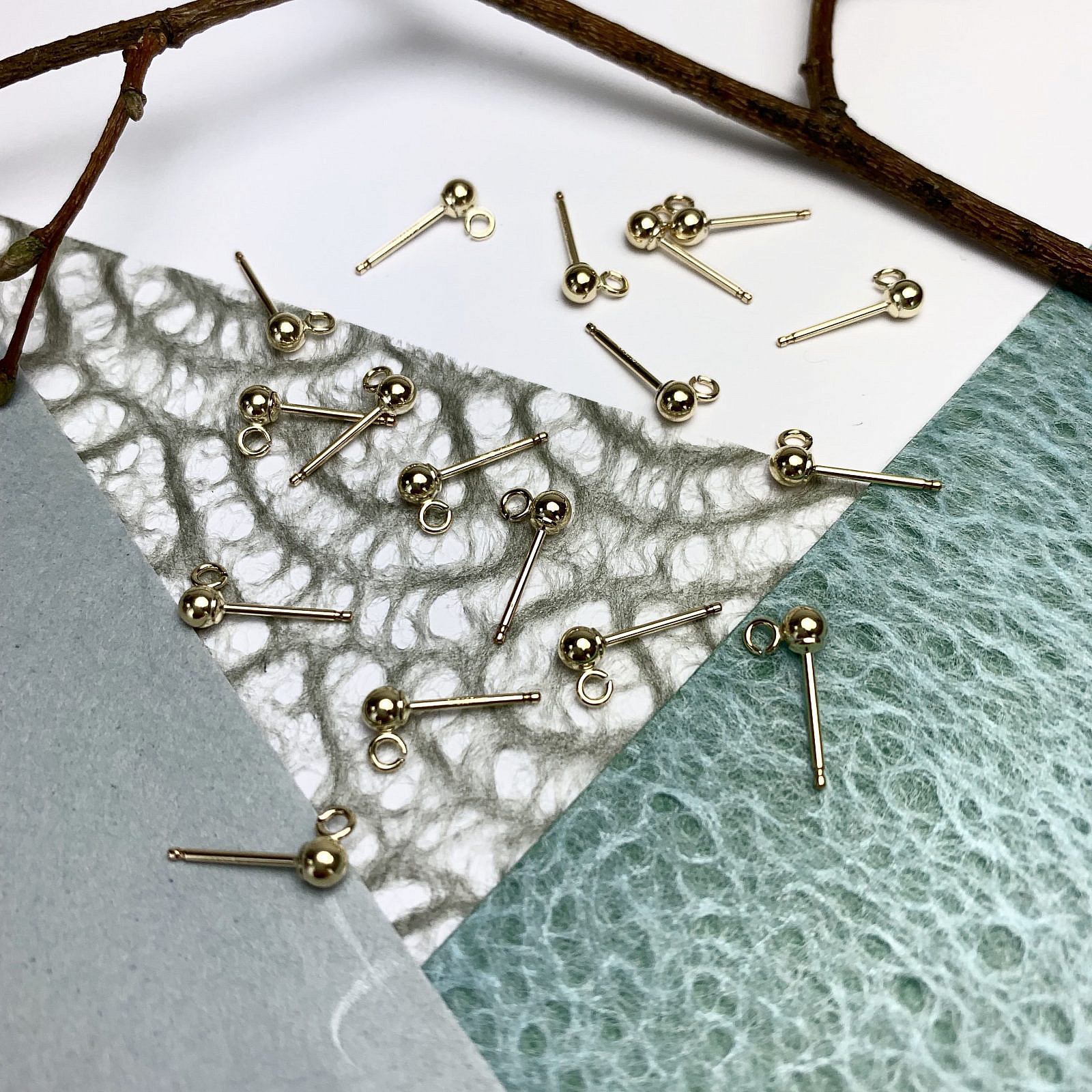3mm Ball with Open Loop Studs Earrings 14kt Gold Filled