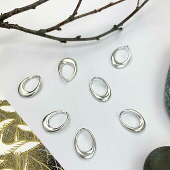 Large Waved Oval Drops Sterling Silver .925 - Pendants Charms