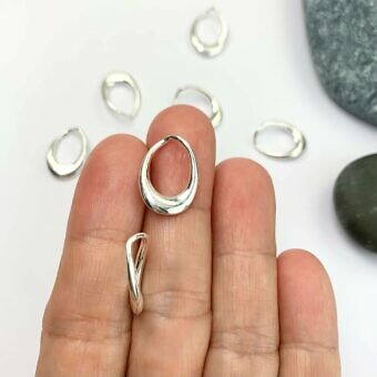 Alternative view of Large Waved Oval Drops Sterling Silver .925 - Pendants Charms