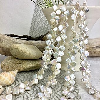 13mm Iridescent White Diamond Freshwater Pearls Beads