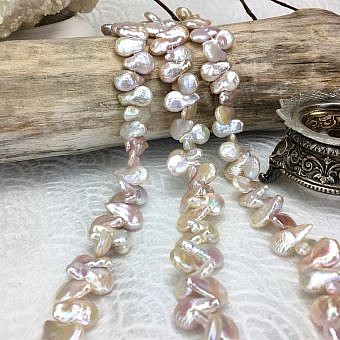 10x20mm Pink Tulle Coin with Tail Freshwater Pearls Beads