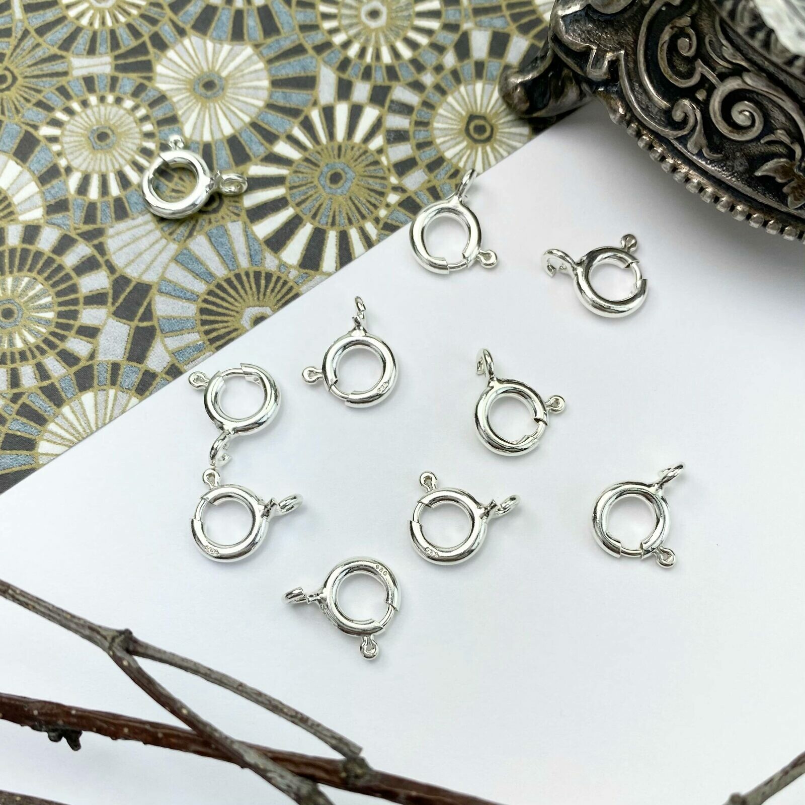 8mm Round Spring Lock Clasps- Open Ring Sterling Silver .925