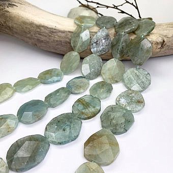 30x40mm Faceted Irregular Slab Aquamarine Beads