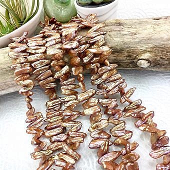9x25mm Dyed Coffee Biwa Freshwater Pearls Beads