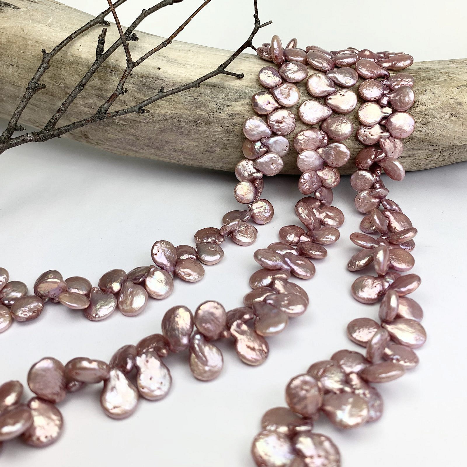 12x15mm Dyed Dusty Pink Teardrop Coin with Tail Freshwater Pearls Beads