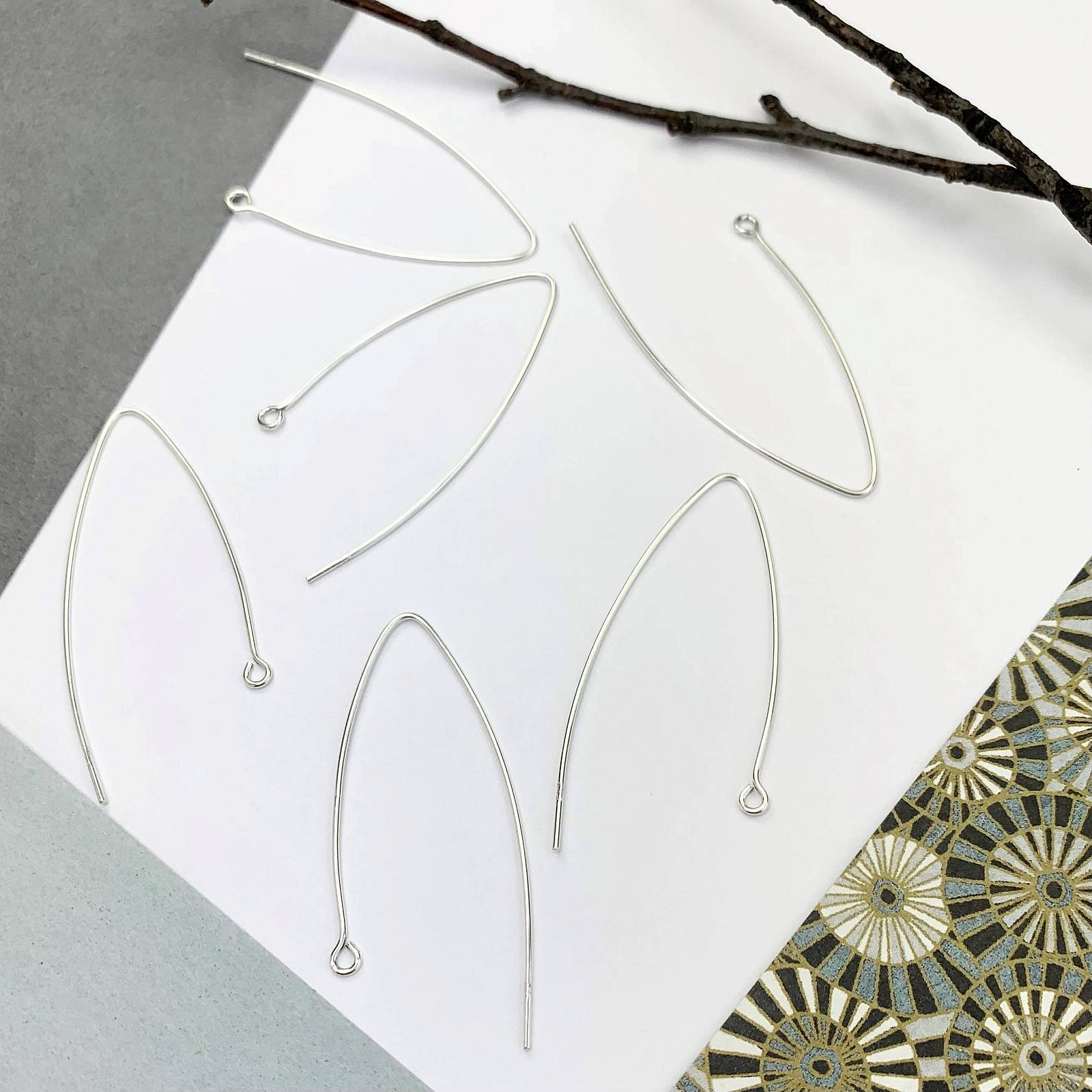 Long Marquise Hook 20GA Earrings Sterling Silver .925 Amoracast
