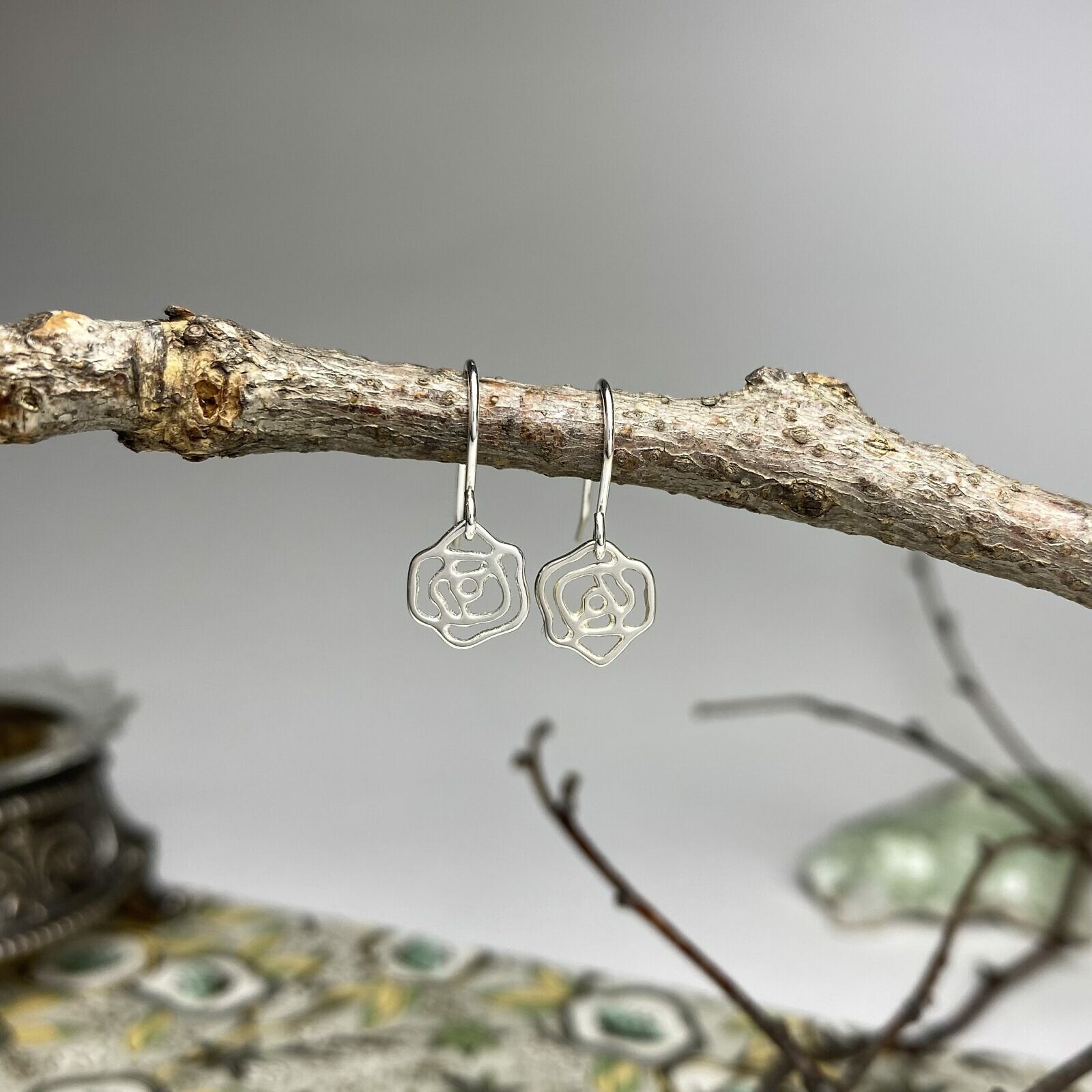 Small Rose Bloom Flower Sterling Silver .925 Amoracast - Connectors Pendants Charms - Image 2