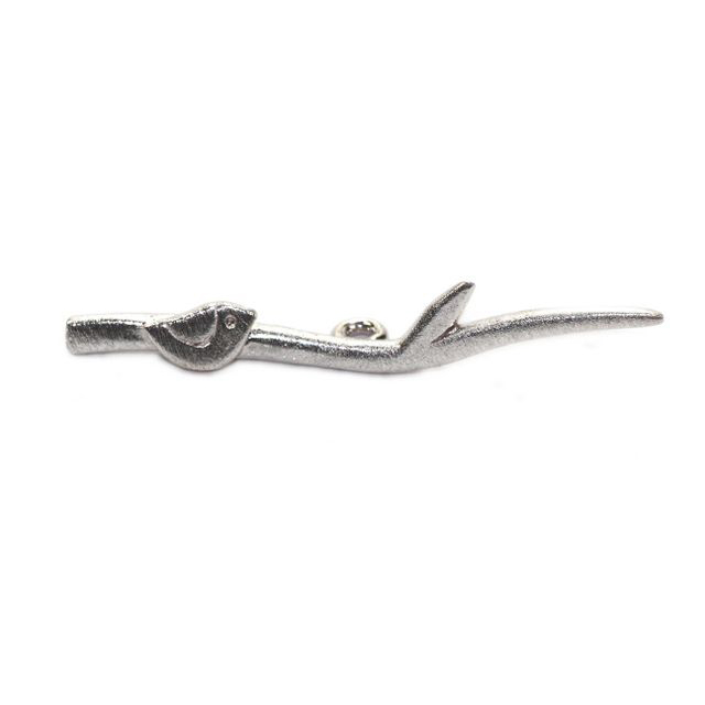 Tiny Bird with Branch Toggle Bar Brushed Sterling Silver .925 Amoracast