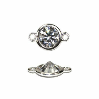 7.5mm Round Bezel Set CZ Crystal with Pointed Back Sterling Silver .925 Amoracast - Connectors Pendants Charms
