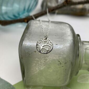 Alternative view of Tree Seedling Curved Round Circle Frame Sterling Silver .925 Amoracast - Pendants Charms