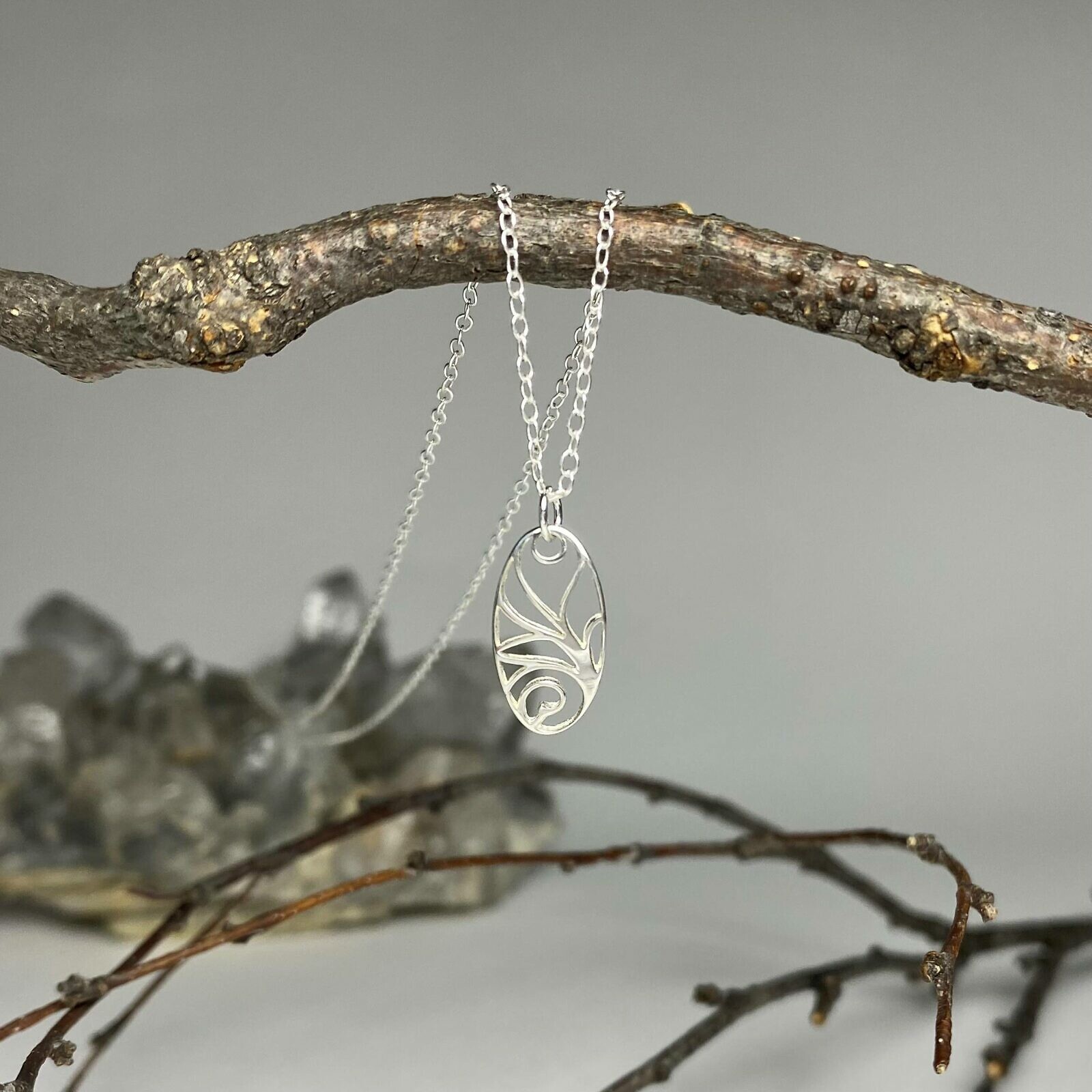 Tree Sapling Curved Oval Vines Sterling Silver .925 Amoracast - Connectors Pendants Charms - Image 2