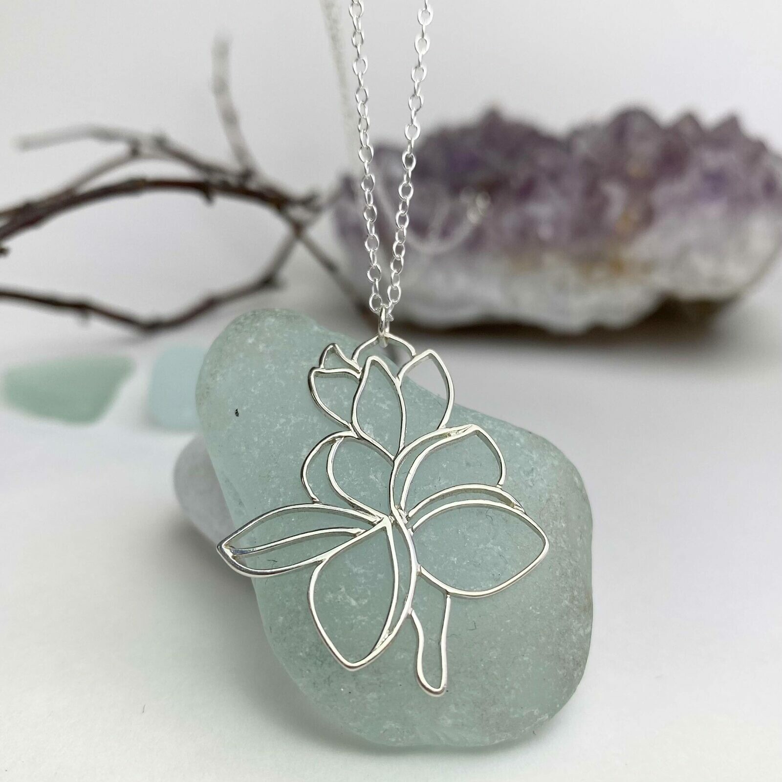 Hawaiian Plumeria Flowers Sterling Silver .925 Amoracast - Pendants Charms - Image 2
