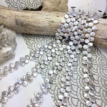 9x11mm Dyed Grey Oval Coin Freshwater Pearls Beads