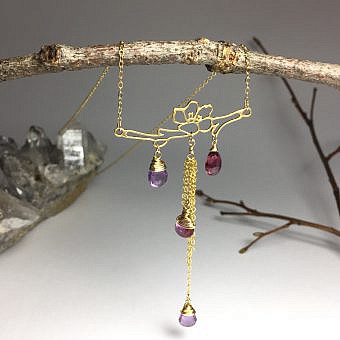 Alternative view of Cherry Blossom Flower on Branch Brushed 14kt Gold Vermeille Amoracast - Connectors Pendants