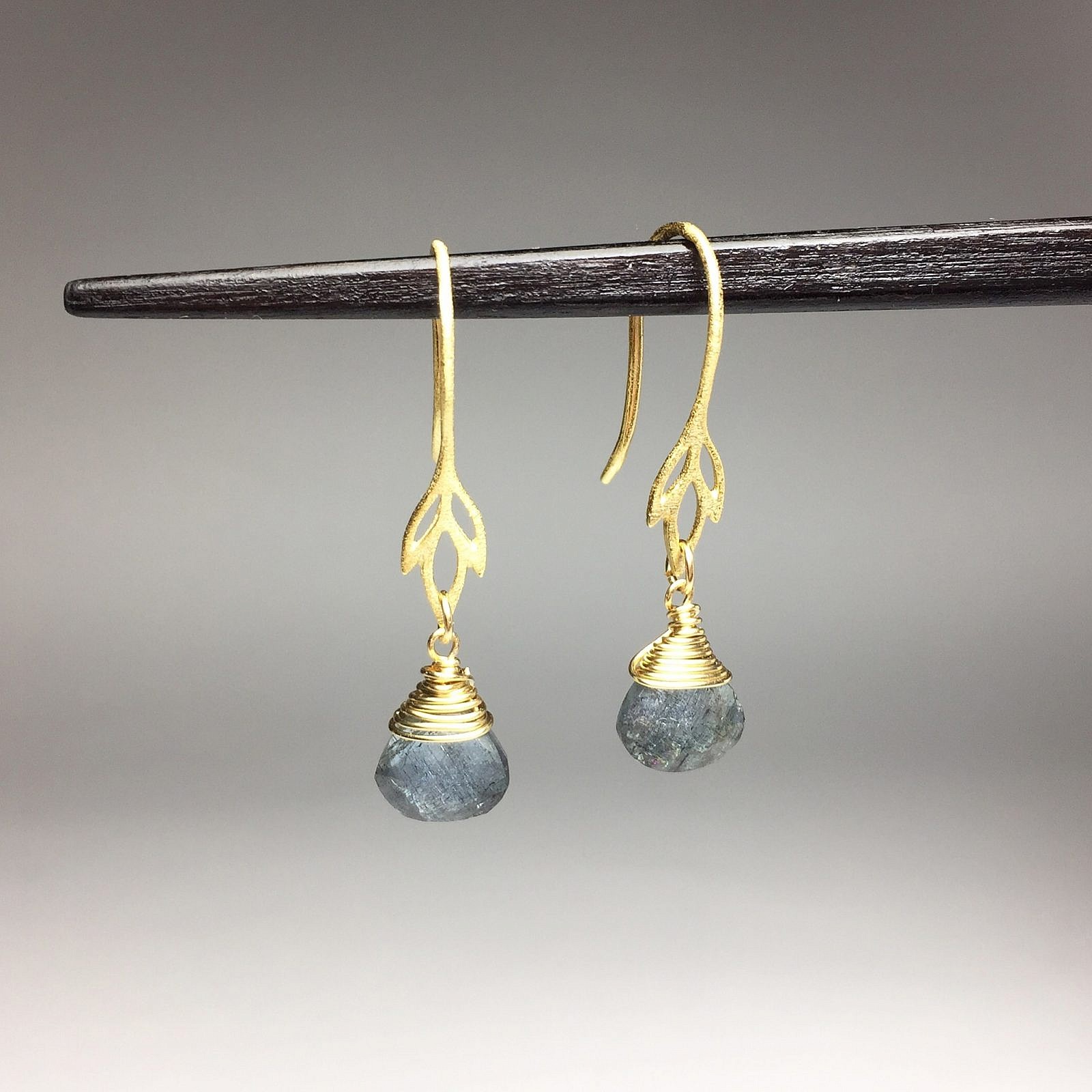 Iris Flower Hook Earrings Brushed 14kt Gold Vermeille Amoracast - Image 4