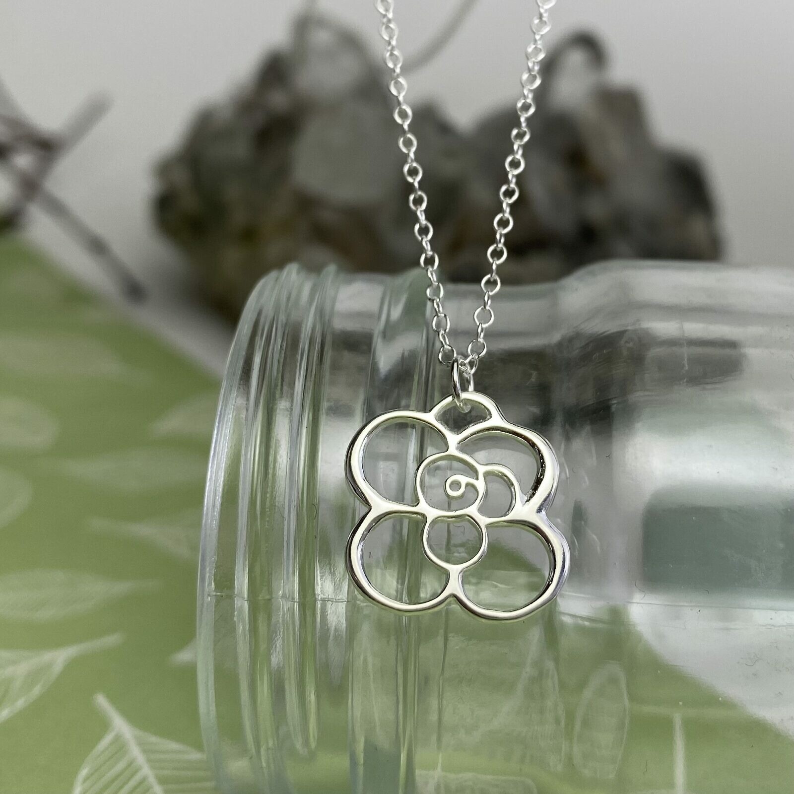 Large Rose Bloom Flower Sterling Silver .925 Amoracast - Connectors Pendants Charms - Image 2