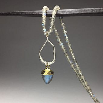 Alternative view of Flat Abstract Organic Teardrop Pear Frame Sterling Silver .925 Amoracast - Pendants