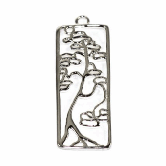 Bonsai Tree Rectangle Frame Sterling Silver .925 Amoracast - Pendants
