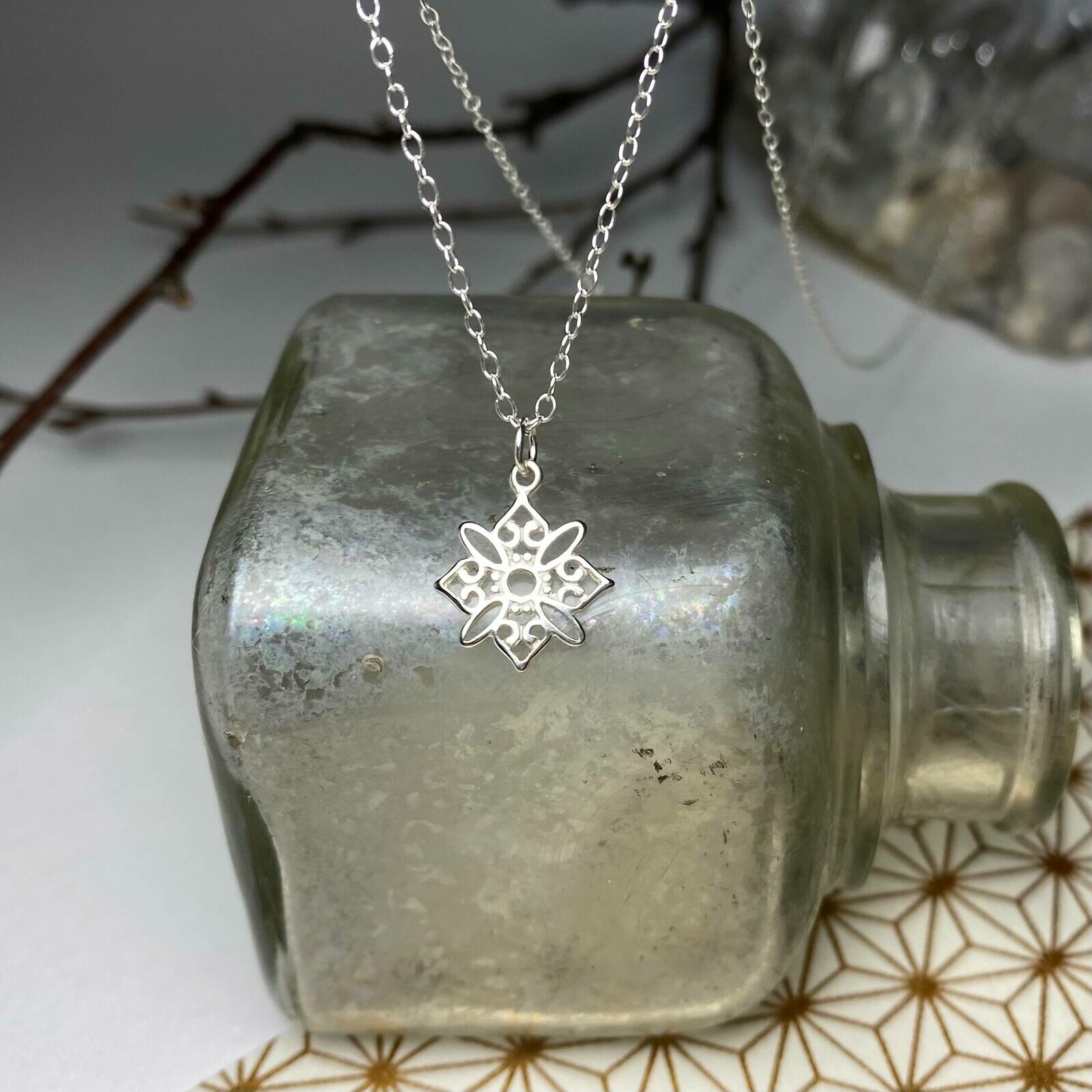 Reina Snowflake Flower Sterling Silver .925 Amoracast - Connectors Pendants Charms - Image 2