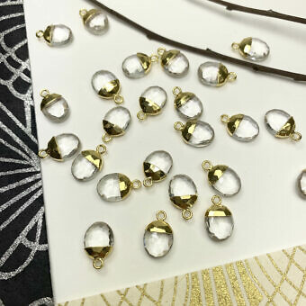 Clear Quartz Faceted Snow Pea 22kt Gold Plated Copper - Pendants Charms (April)