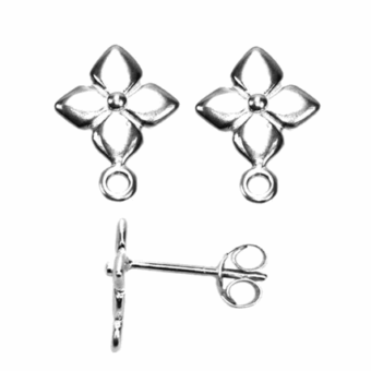 Diamond Flower Studs with Loop Earrings Sterling Silver .925 Amoracast