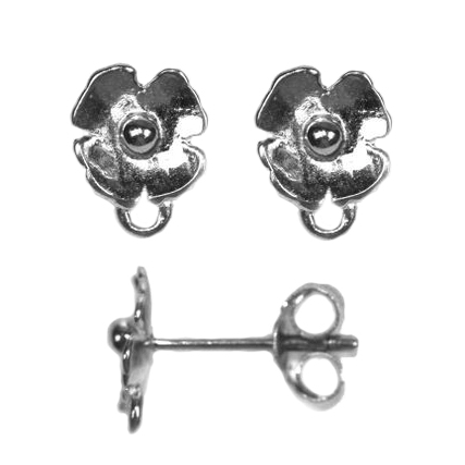 Poppy Flower Studs with Loop Earrings Sterling Silver .925 Amoracast