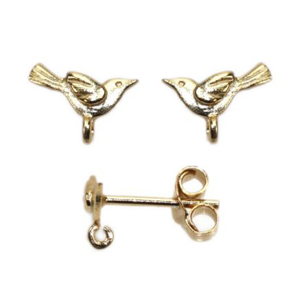 Little Bird Studs with Loop Earrings Brushed 14kt Gold Vermeille Amoracast