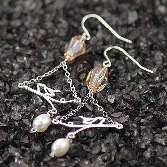 Alternative view of Chickadee Bird on Branch Connector Sterling Silver .925 Amoracast - Connectors Pendants