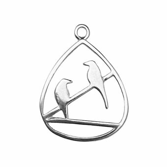 Birds on a Wire Teardrop Frame Sterling Silver .925 Amoracast - Pendants