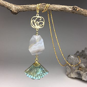 Alternative view of Tidal Wave Curved Square Brushed 14kt Gold Vermeille Amoracast - Connectors Pendants