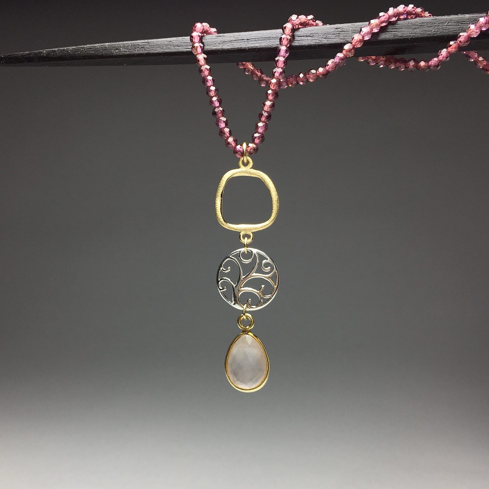 Tree Seedling Curved Round Circle Frame Satin 14kt Gold Vermeille Amoracast - Pendants Charms - Image 6