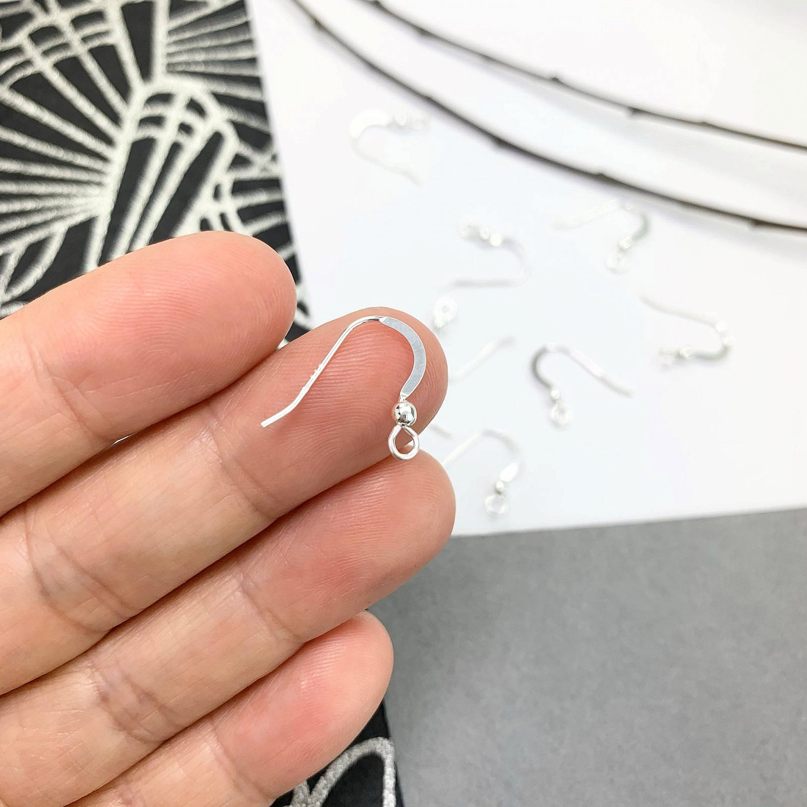 Half Flat Hook with Ball and Loop Earrings Sterling Silver .925 - Image 2