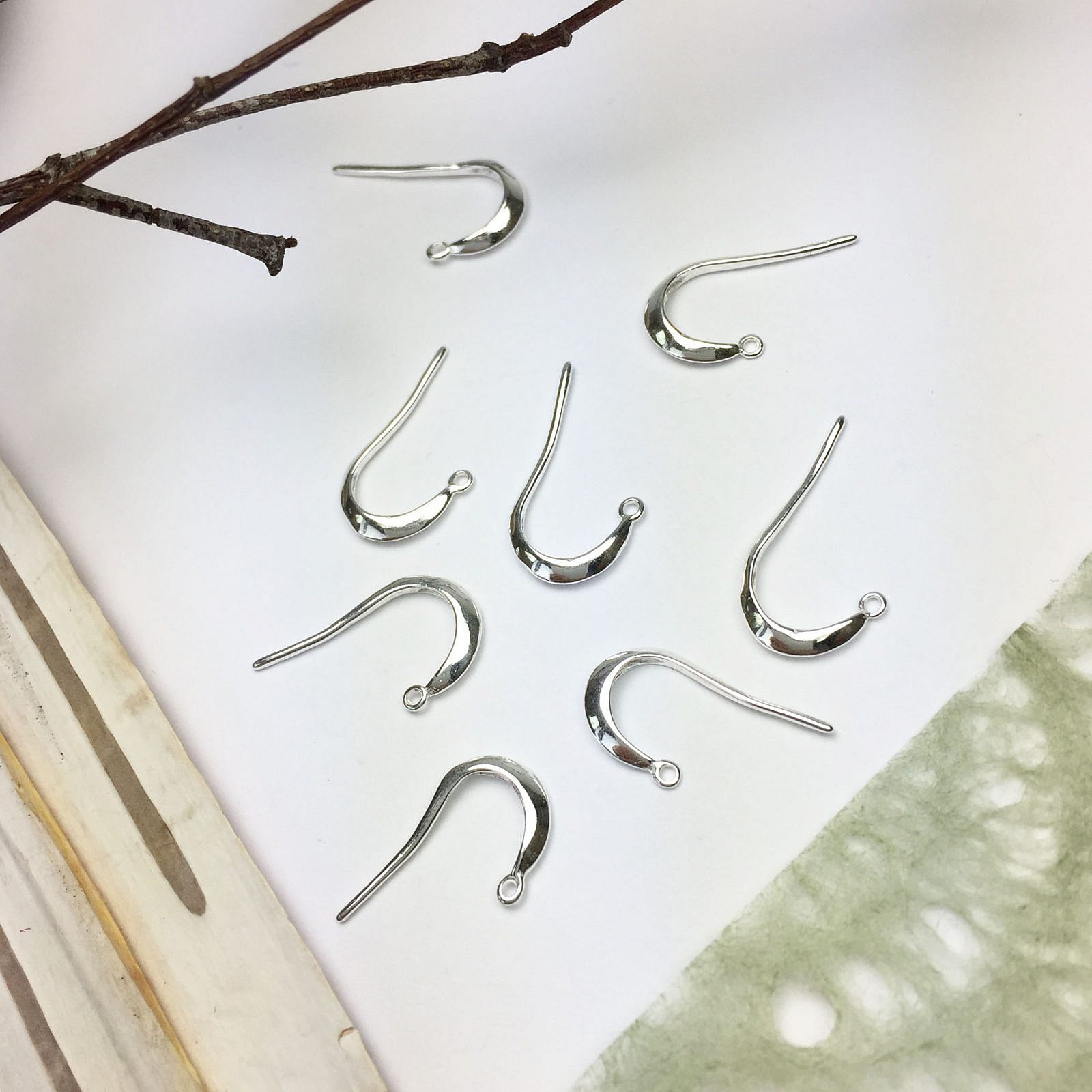 Small Curved Hook with Loop Earrings Sterling Silver .925