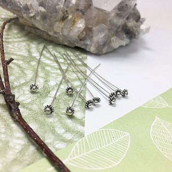 23ga 55mm Daisy Flower Pins Oxidized Sterling Silver .925