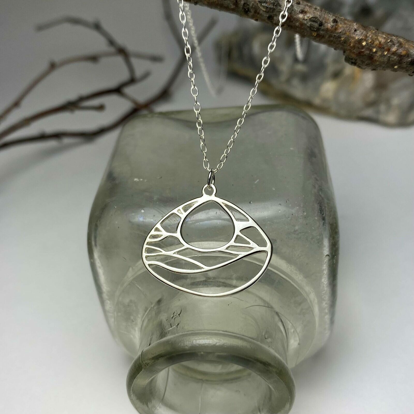 Landscape Branches Chubby Teardrop Frame Sterling Silver .925 Amoracast - Pendants - Image 2