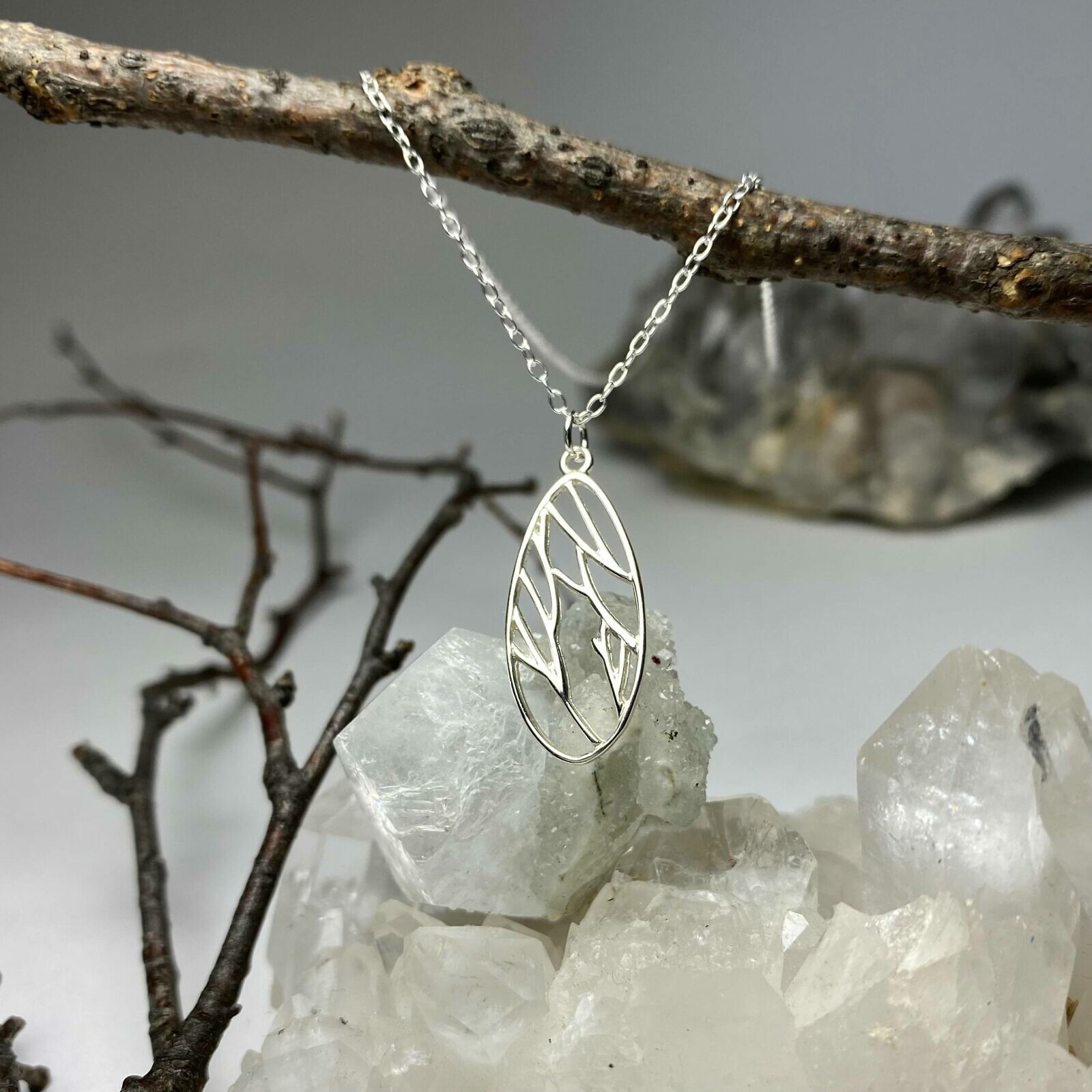 Branches Oval Drop Frame Sterling Silver .925 Amoracast - Pendants - Image 2