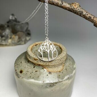 Alternative view of Woodland Trees Teardrop Frame Sterling Silver .925 Amoracast - Pendants